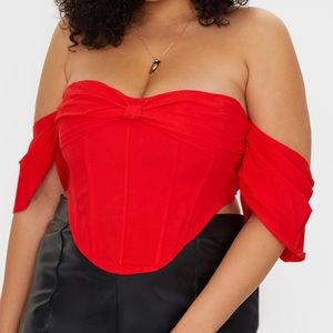 Red Bardot Frill Sleeve Corset Top